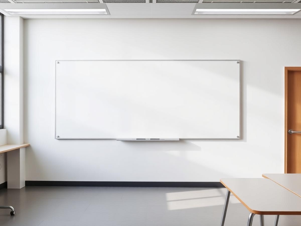 Large porcelain marker board installed on a classroom wall